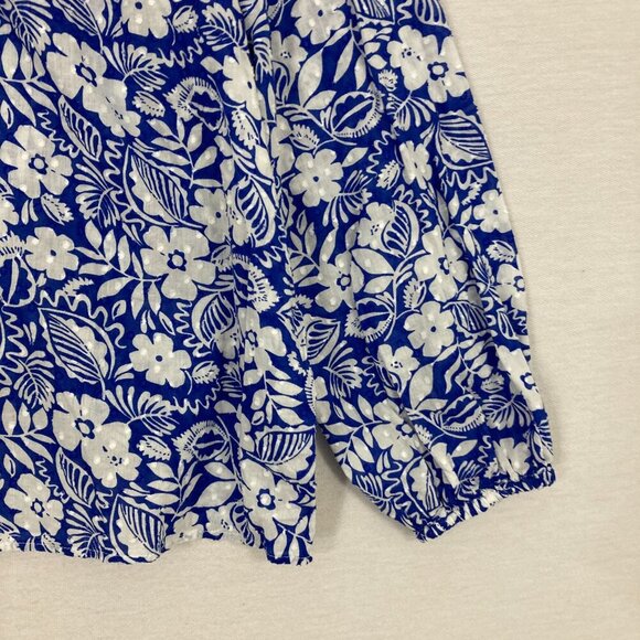 Woolworths Blue White Floral Tie Front Swiss Dot Textured Blouse Large Feminine - Picture 3 of 9